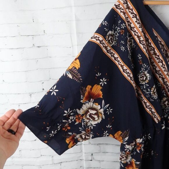 SHEIN CURVE BLUE FLORAL V NECK SHORT SLEEVE VACATIONMIDI DRESS SIZE 3XL NWT - Picture 6 of 10